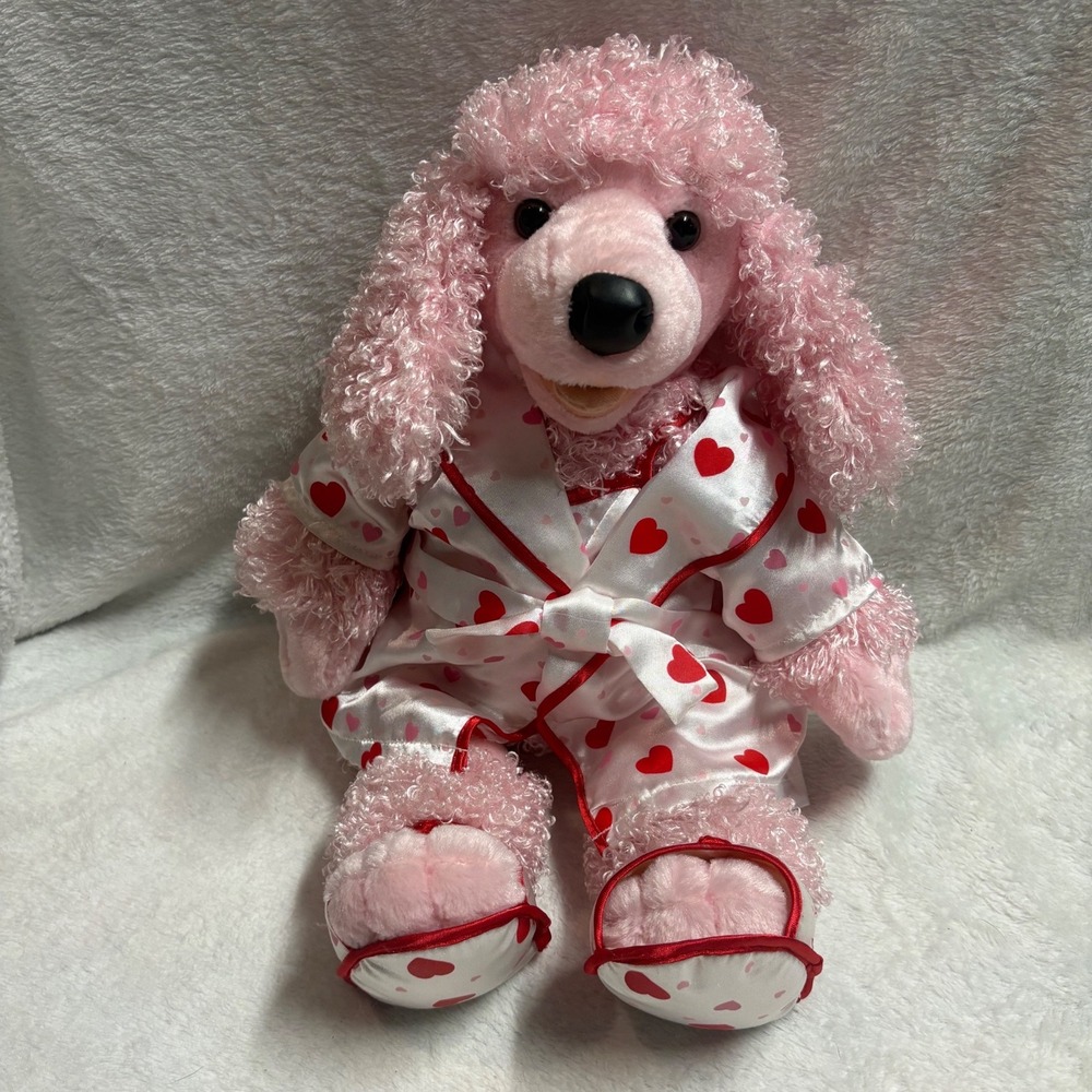 Build-A-Bear Pink Poodle Dog Dressed Plush Valentine Heart Robe Pajamas Slippers